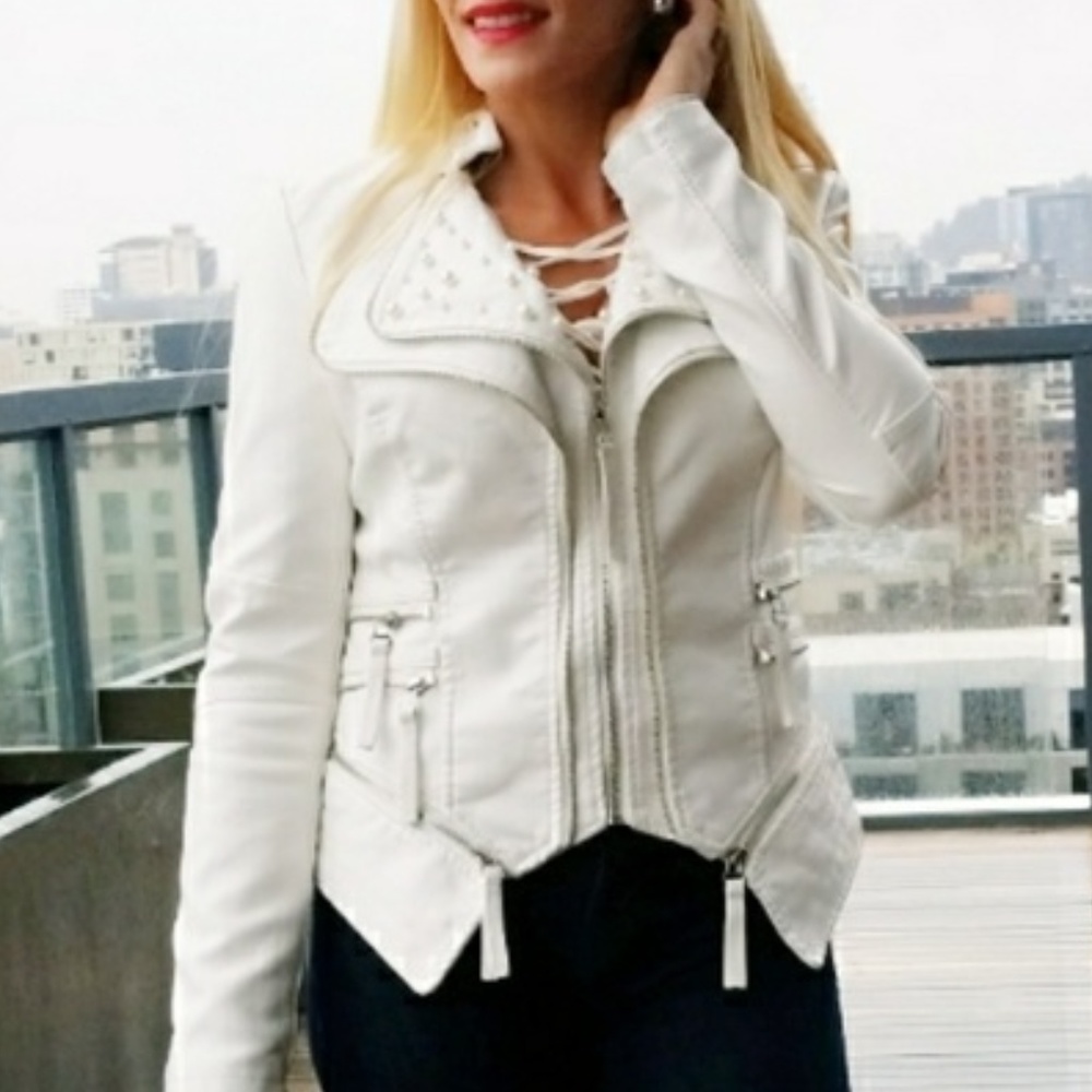 ALEXANDRA Pearl Detailed Moto Jacket - Picture 2 of 5